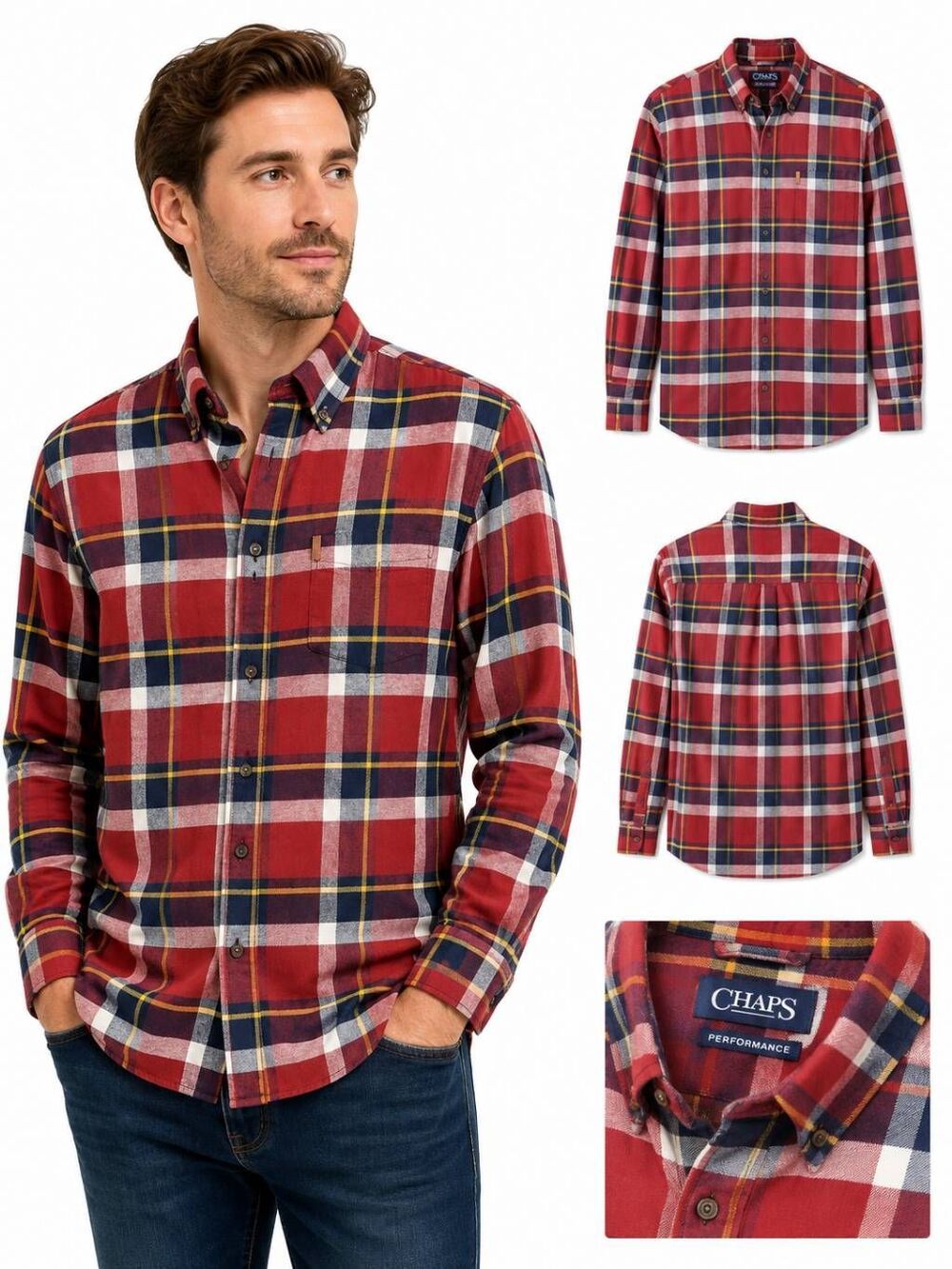 Chaps M LS Button Front Flannel Shirt, Medium